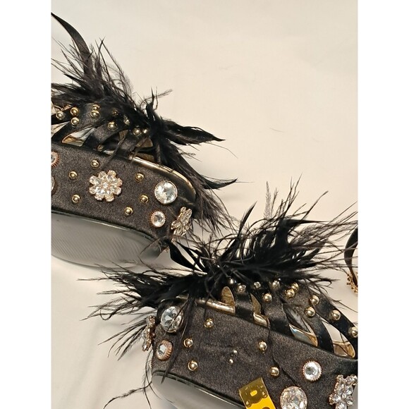 NEW AZALEA WANG Feather & Crystal Ankle Strap Rivet Platform Sandals Size 7.5 - Picture 12 of 12